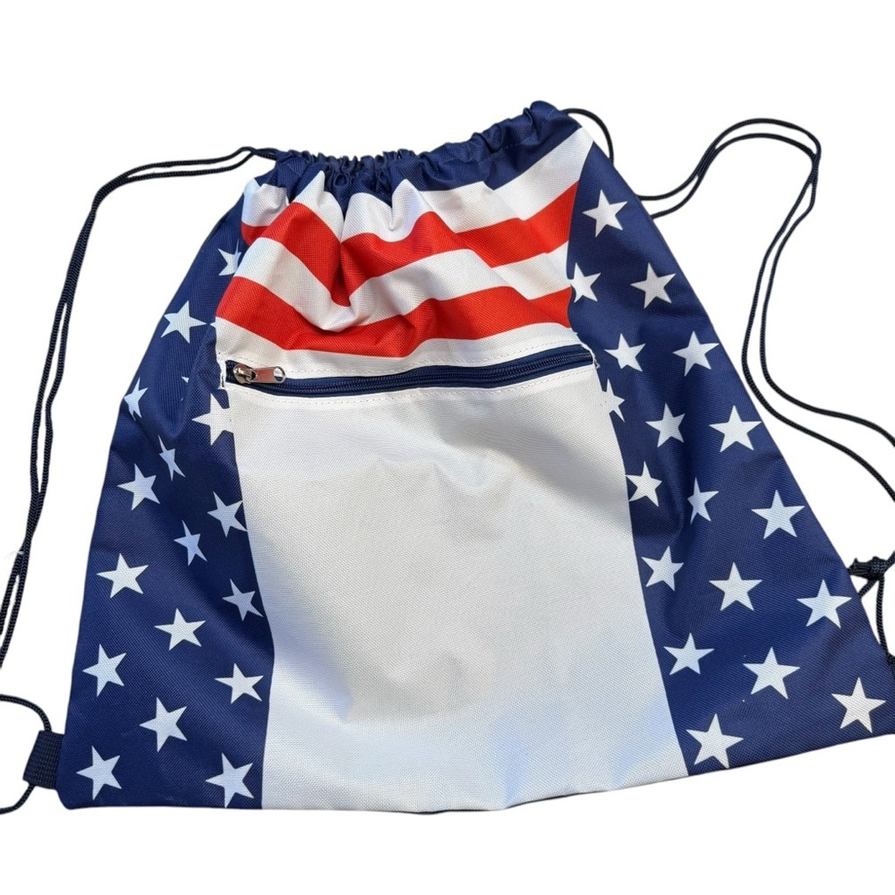 USA Patriotic American Flag Drawstring Bag -‎ Red, White, and Blue EUC